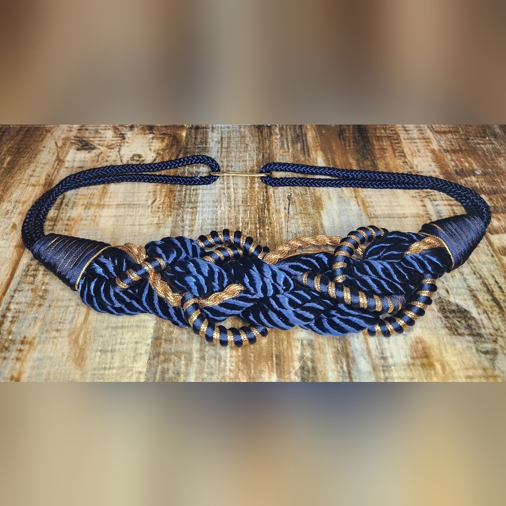 Vintage Braided Belt w/ Beads Brass Hook 30 - 38" Stretch Woven Retro 80’s-90's
